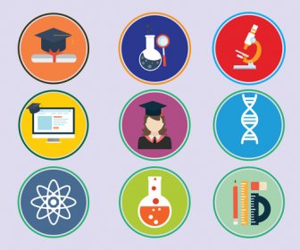 Educational Icons With Round Colors Illustration