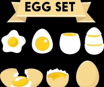 Eggs Food Icons Collection Colored Flat 3d Shapes