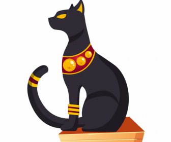 Mesir Emblem Ikon Kucing Hitam Kekaisaran Sketsa