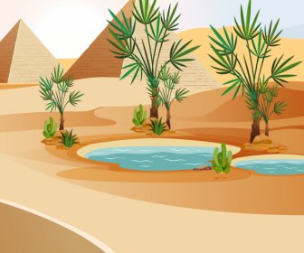 Mesir Lukisan Lanskap Piramida Sketsa Oasis