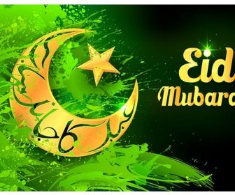 Eid Ka Chand Mubarak Green Template Vector Illustration