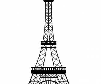 Eiffel Tower Icon Classical Flat Black White Outline Dynamic Design