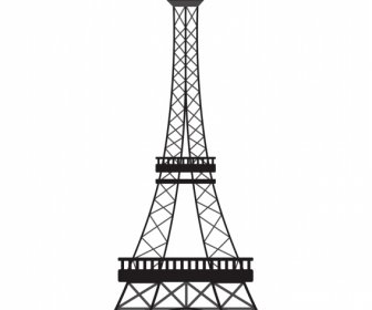 ícone Da Torre Do Eiffel Esboço Simétrico Plano Preto Branco