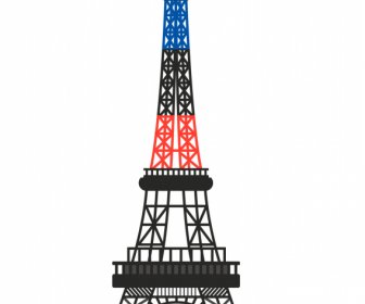 eiffel tower paris symbol icon flat colored symmetric outline