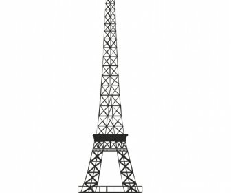 ícone Do Sinal Da Torre Eiffel Esboço Preto Preto Plano Simétrico