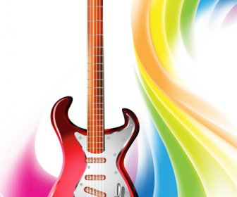 다채로운 추상적인 배경에 일렉트릭 기타