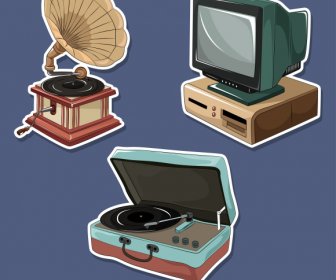 Electrical Device Icons 3d Retro Sketch