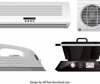 Electronic Utensils Icons Airconditioner Fan Iron Cook Sketch