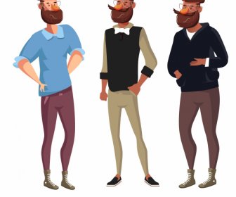 Elegant Men Icons Colored Cartoon Character Sketch