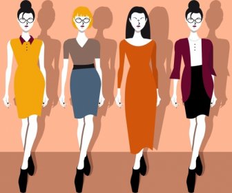 Elegant Office Fashion Collection Lady Icons Cartoon Characters