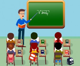 Elementare Lehre, Dass Thema Lehrer-Schüler-Ikonen Cartoon-design