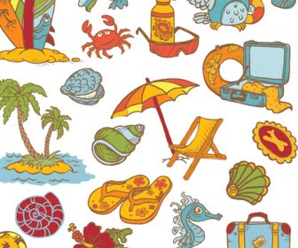 Elements Of Doodle Sea Vector Icons