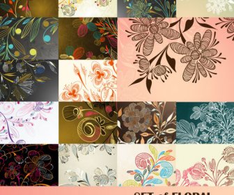 Elements Of Floral Greeting Cards Vector Set
