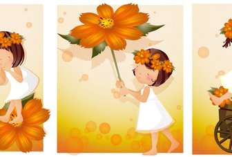 Elements Of Girl Orange Daisy Master Vector