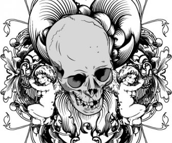 Elements Of Sticker On The Shirt Skull Vector