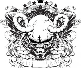 Elements Of Sticker On The Shirt Skull Vector
