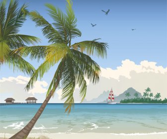 热带海滩背景向量艺术元素