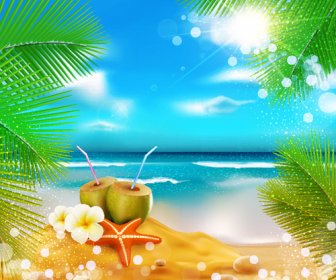 Elements Of Tropical Beach Background Vector Art