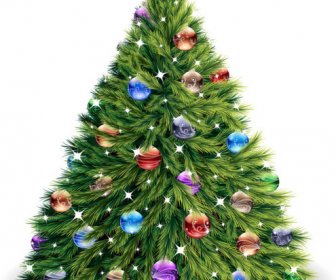 Elements Of Vivid Christmas Tree With Ornaments