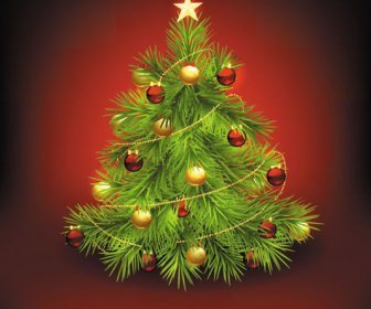 Elementos De Vívido árvore De Natal Com Enfeites