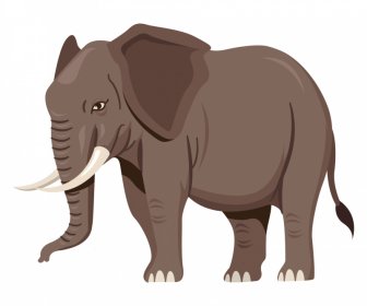 ช้างสัตว์ไอคอนการ์ตูนคลาสสิก Handdrawn โครงร่าง