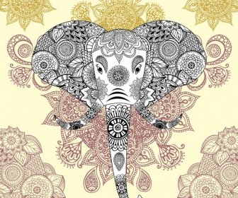 象は古典的なトライバル パターンの装飾を背景します。