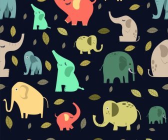 Elefante Coloridos Iconos De Fondo Plano