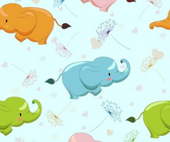 Elephant Background Cute Icons Multicolored Repeating Decor