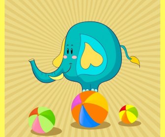 Elephant Background Round Balls Rays Backdrop Cartoon Design