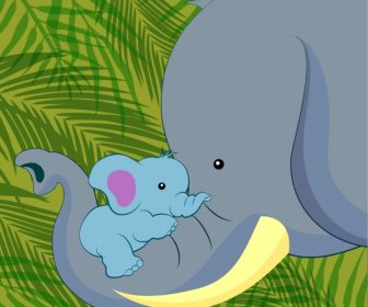Elefant Familienhintergrund Mutterschaft Stil Farbige Cartoon