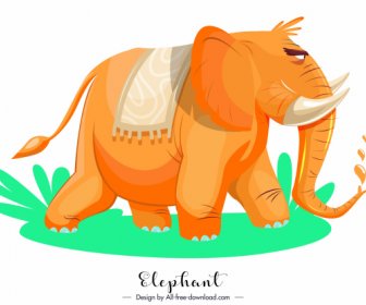 ícone Do Elefante Desenho Animado Esboço Decoração Laranja