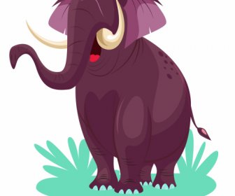 ช้างไอคอนตลกตัวการ์ตูนออกแบบสีม่วง