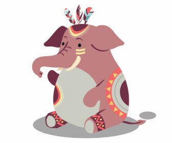 Elephant Icon Tribal Makeup Sketch Cute Cartoon Character