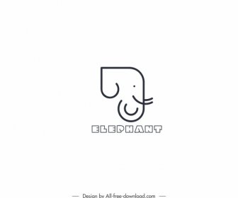 Logotype D’éléphant Noir Blanc Croquis Plat