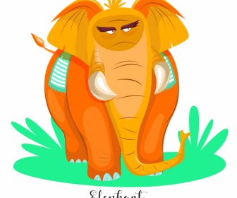Elephant Painting Cartoon Sketch Orange Design