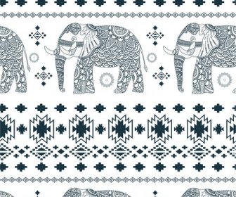 Projeto Do Teste Padrão De Elefante Com Ornamentação Preto E Branco