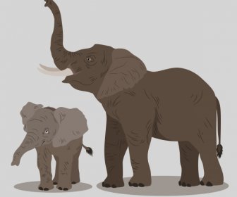 Elephants Painting Classical Handdrawn Sketch