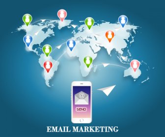 E-Mail-marketing-Illustration Mit Telefon Und Welt Karte