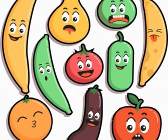 Emoticon Background Cute Stylized Fruit Icons