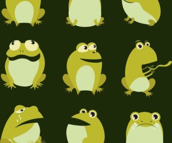 Emoticon Collection Green Frogs Icons Cartoon Design
