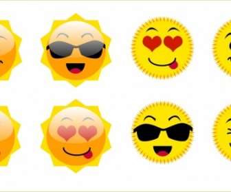 Emoticon-Sammlung Verschiedene Süße Sonne Symbole