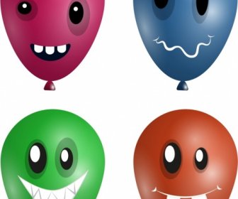 Emoticon Sets Colored Balloons Icons