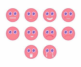 Emoticon Sets Funny Circle Facial Sketch