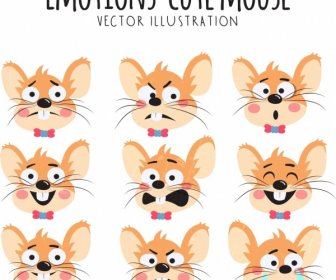 Emotional Face Icons Cute Mouses Design