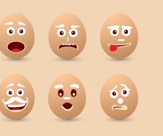 Emotional Faces Collection Brown Egg Icons Decoration