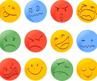 Emotional Faces Icons Collection Colored Round Design