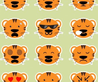 Emosional Ikon Koleksi Kartun Harimau Kepala Dekorasi