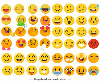 Emotional Icons Collection Funny Cute Circle Sketch