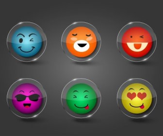 Emotional Icons Collection Funny Style Colorful Transparent Circles