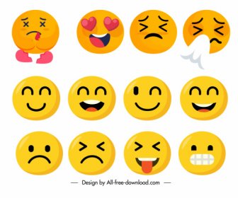 Emotional Icons Cute Circle Faces Sketch